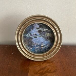 Monet Water Lilies Art Print in 5" Round Gold Frame Impressionist Floral Decor